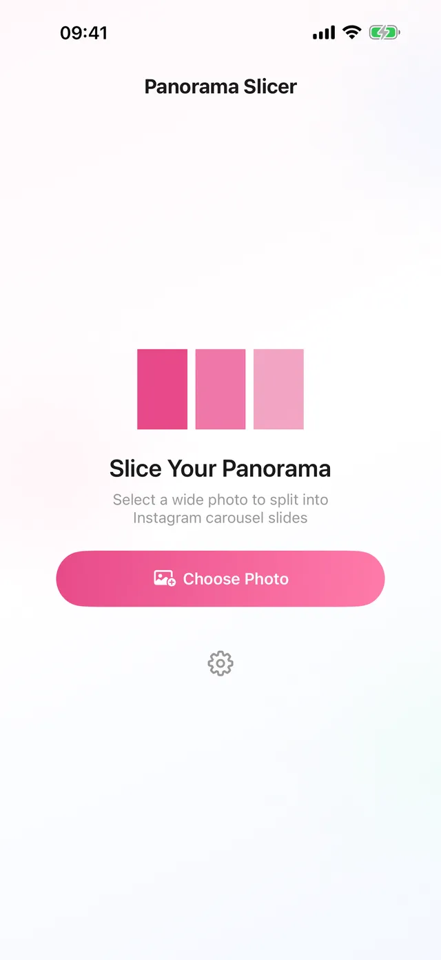 Panorama Slicer start screen, ready to pick a photo