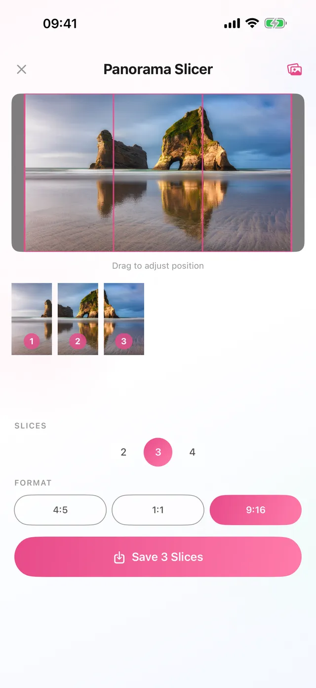 Panorama sliced into 9:16 story slides